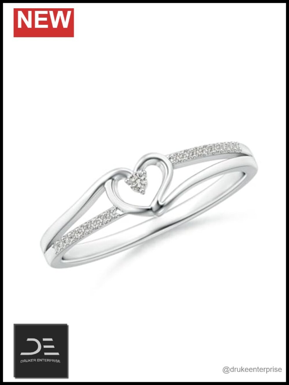 1.5MM Diamond Heart Shaped Ring 14K Solid Gold/Silver/Platinum Promise Ring